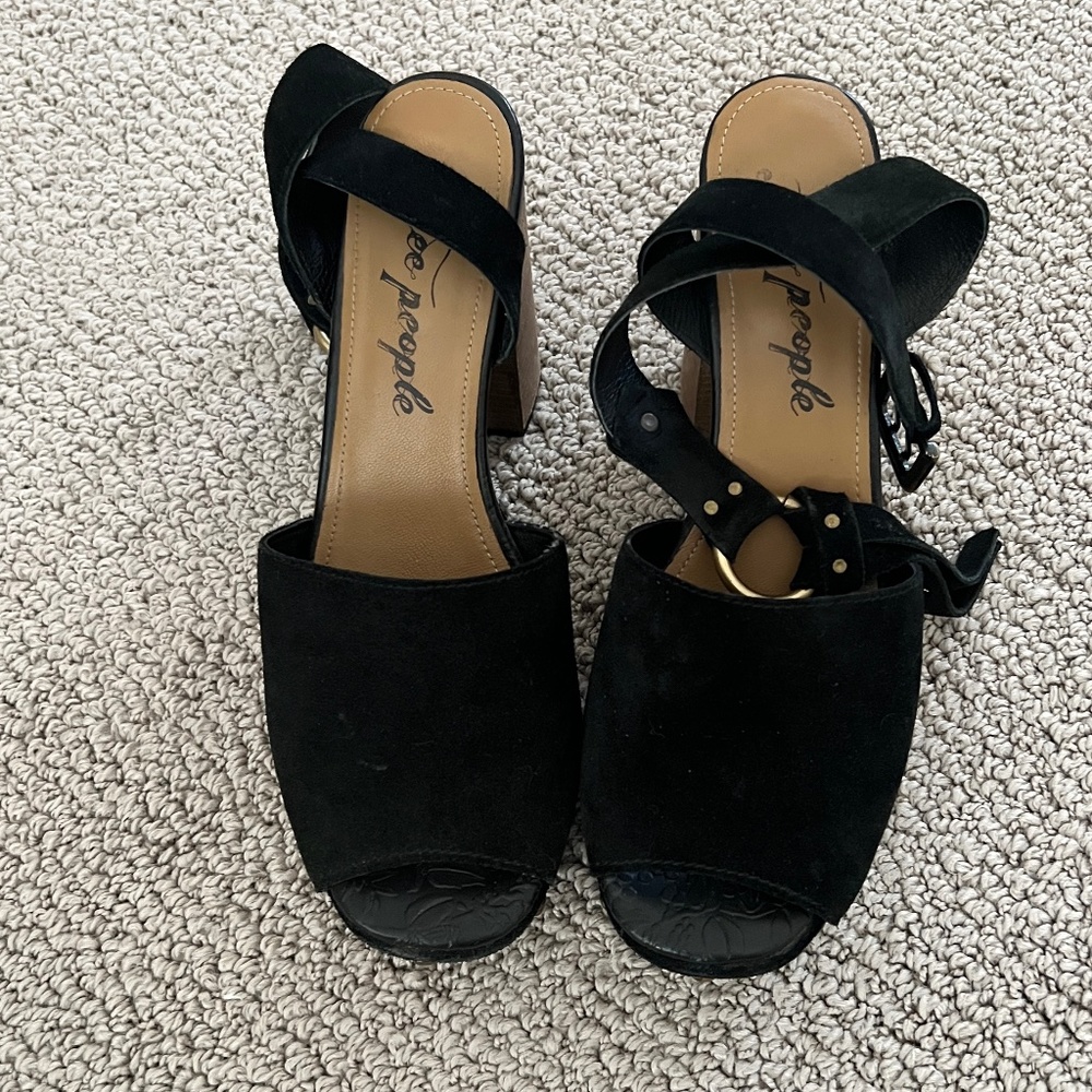 Free People black suede block heel